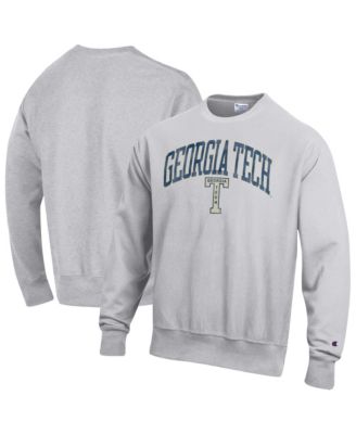 Champion Men's Gray Georgia Tech Yellow Jackets Distressed Arch Over Logo Reverse Weave Crew Neck Sweatshirt