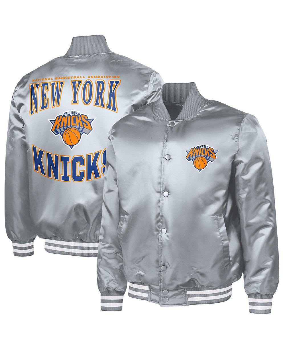 Мужская серая атласная куртка университетского стиля G-III Sports by Carl Banks New York Knicks Adaptive Bold Logo