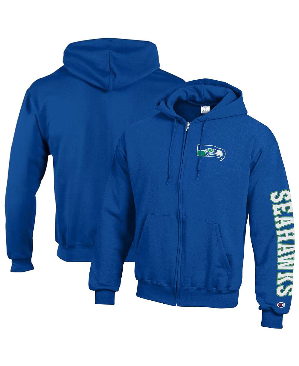Champion Мужской Royal Seattle Seahawks Power Blend Fleece Full-Zip Hoodie