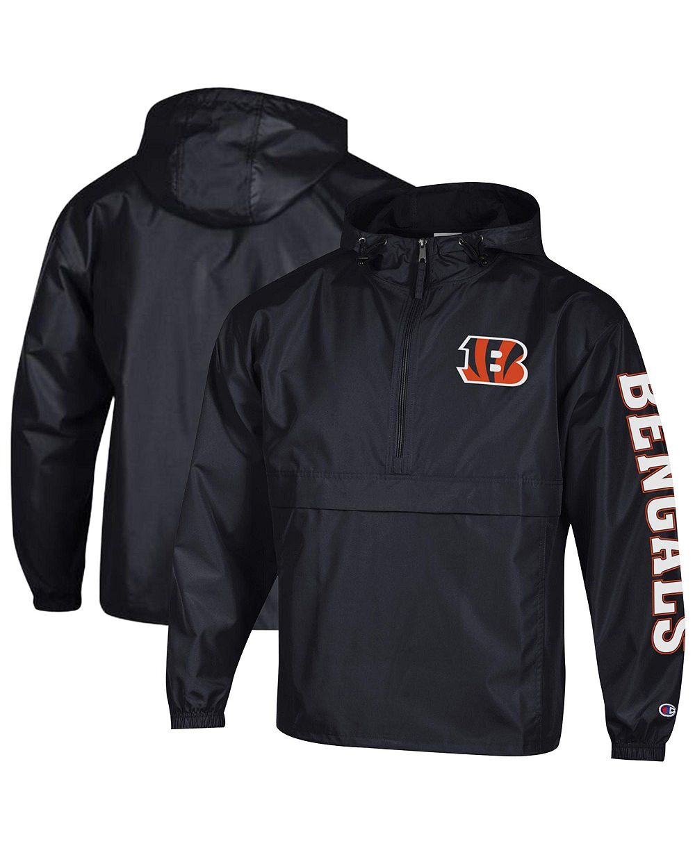 Champion Men's Black Cincinnati Bengals Packable Hooded Windbreaker Half-Zip Jacket