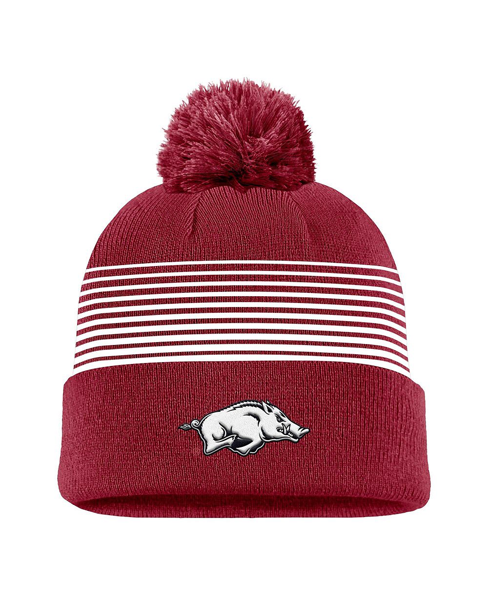 Мужская вязаная шапка Nike с помпоном и козырьком, цвет Cardinal, для фанатов Arkansas Razorbacks 2026