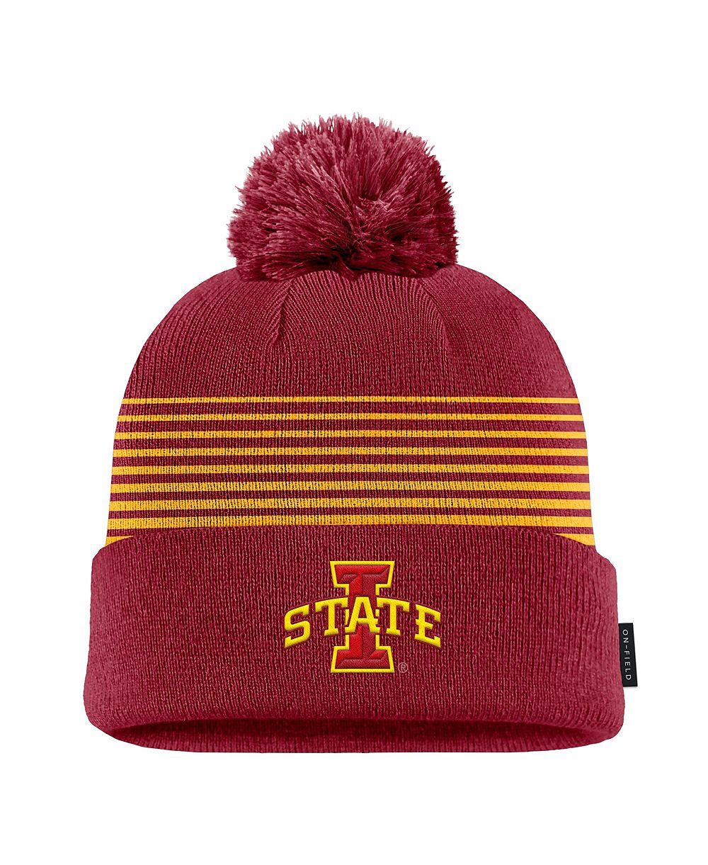 Nike мужская кардинально-красная вязаная шапка с помпоном Iowa State Cyclones 2026 Peak Cuffed