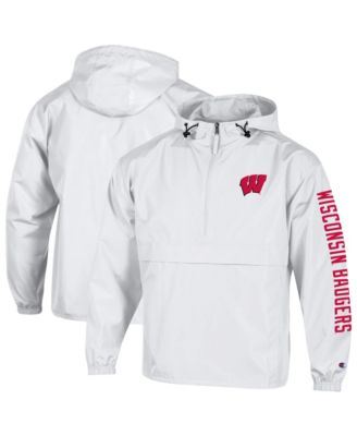 Champion Мужской White Wisconsin Badgers Cloud Packable Half-Zip Hooded Jacket