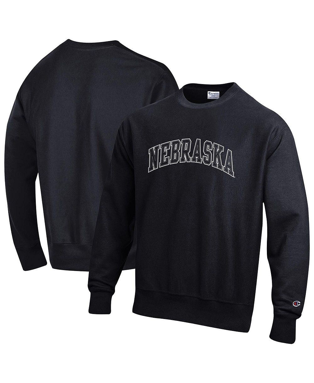 Champion Men's Black Nebraska Huskers Reverse Weave Crewneck Sweatshirt