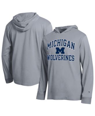Champion Men's Heather Gray Michigan Wolverines High Motor All-Star Long Sleeve Hooded T-Shirt
