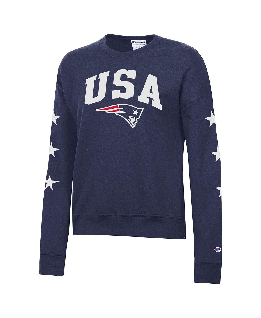 Женский свитшот Champion с круглым вырезом и принтом New England Patriots, расцветка «Звездно-полосатая»