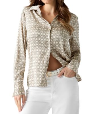 Женская блузка GUESS Concetta с атласным воротником-капюшоном, V-образным вырезом и длинным рукавом
