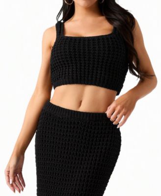 GUESS Women's Remi Square-Neck Sleeveless Crop Cotton-Blend Sweater Tank