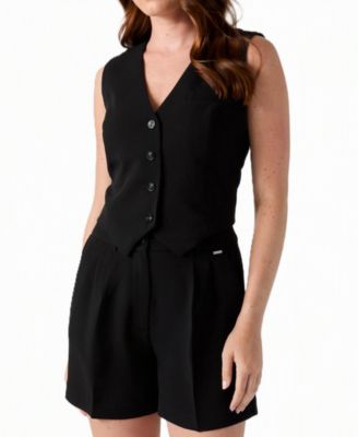 GUESS Women's Theoline Perfect Plunging V-Neck Tailored Button-Front Sleeveless Vest
