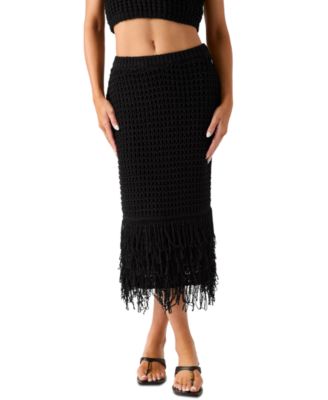 GUESS Women's Remi High-Waisted Midi Fringed Sweater Skirt