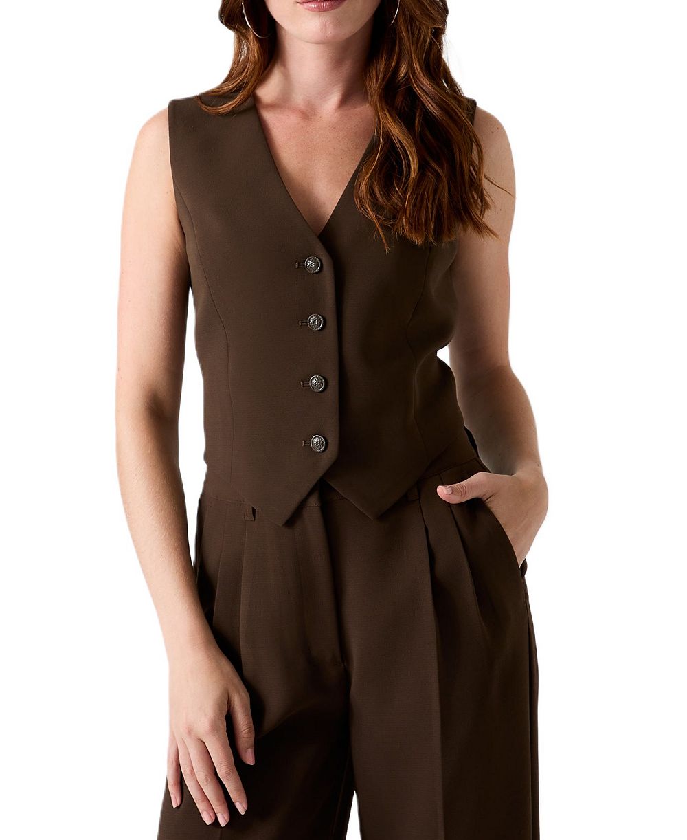 GUESS Women's Theoline Perfect Tailored V-Neck Button-Up Vest