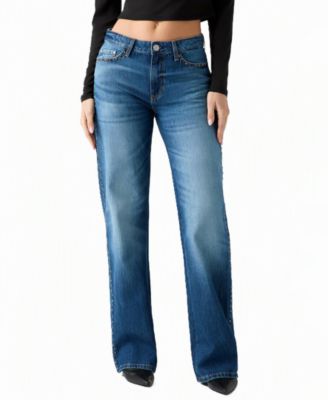 GUESS Women's Mid-Rise Slouchy Fit Straight-Leg Jeans