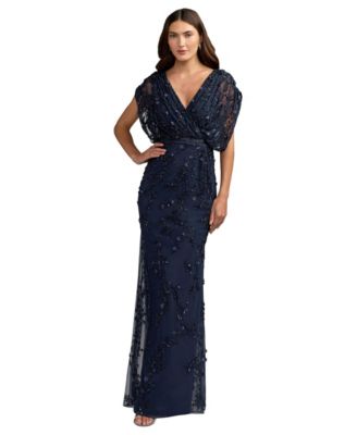 Mac Duggal Women's Beaded-Embroidered Floral V-Neck Gown