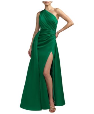 Mac Duggal Women's One Shoulder Draped Satin Gown with Overskirt