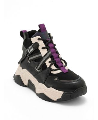 Black purple faux leather