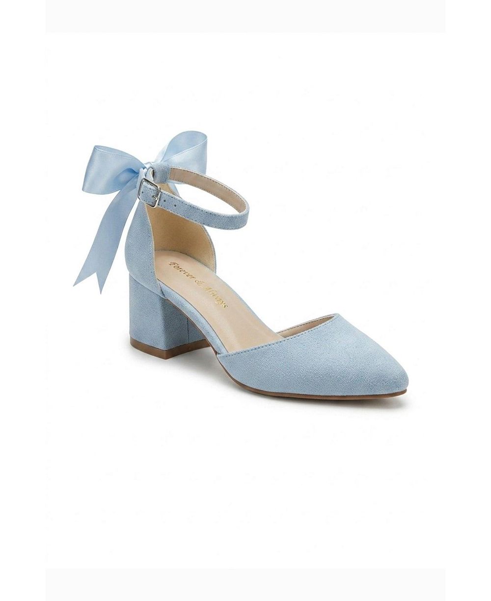 Forever and Always Shoes Women's Arielle Bow Ankle Strap Block Heel Pump