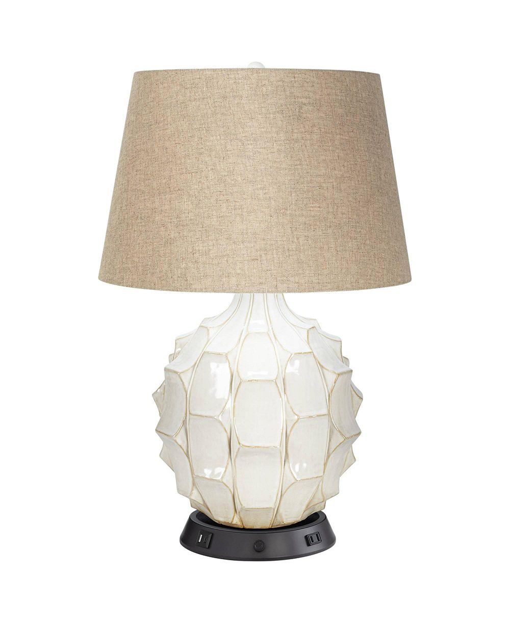 Настольная лампа Possini Euro Design Cosgrove Modern Mid Century White Glazed Ceramic с USB Charging Port