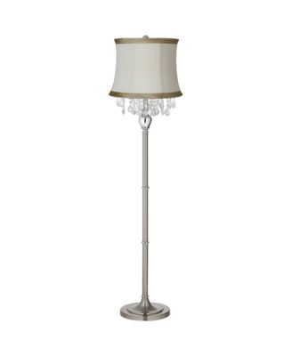 Possini Euro Design Modern Floor Lamp Standing 62 1/2" Tall Brushed Nickel Silver Crystals Ivory Linen Drum Shade for Living Room Bedroom Office House