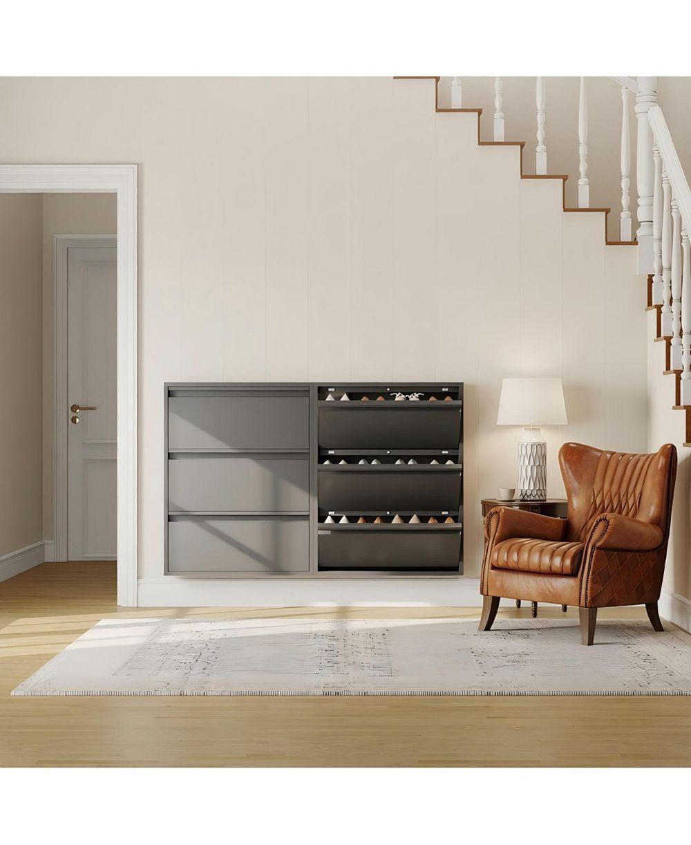 31.5 x 6 x 41 in 3-Tier Flip Door Shoe Cabinet, Slim Entryway Shoe Storage, Carbon Steel for Hallway Closet Entryway, Dark Gray/White