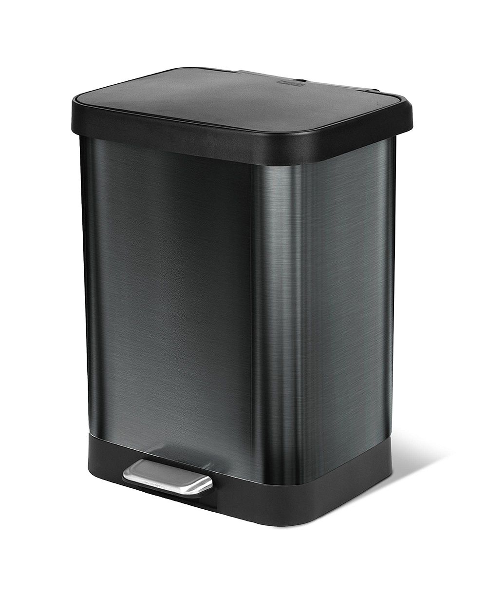 Glad Step Trash Can, Soft Close Lid Bin with Odor Protection, 13 Gallon, Pewter