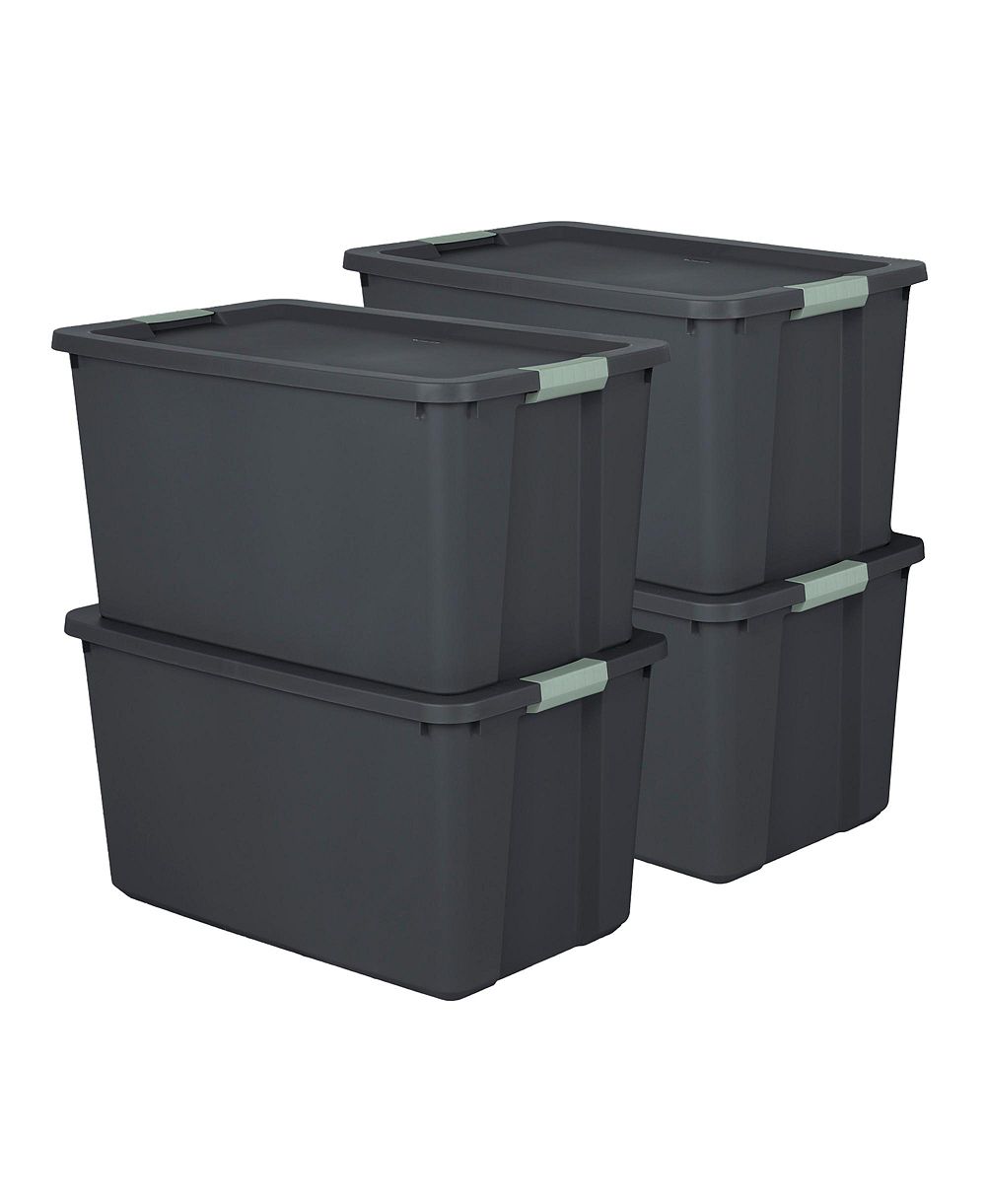 Sterilite 4 Pack 34 Gallon Latch Tote, Stackable Plastic Storage Bin Container