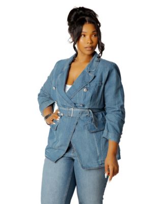 Buxom Couture Plus Size денимовый блейзер с поясом