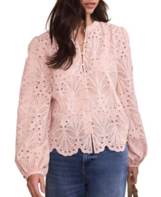 Mint Velvet Women's Broderie Anglaise V-Neck Scalloped-Hem Blouse