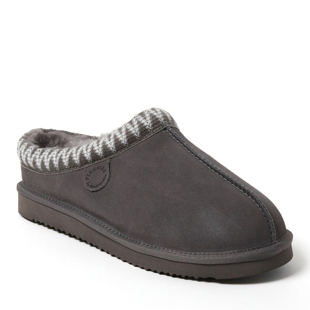Dearfoams Men's Fireside by Grafton Genuine Shearling Clog Slipper with Embroidery