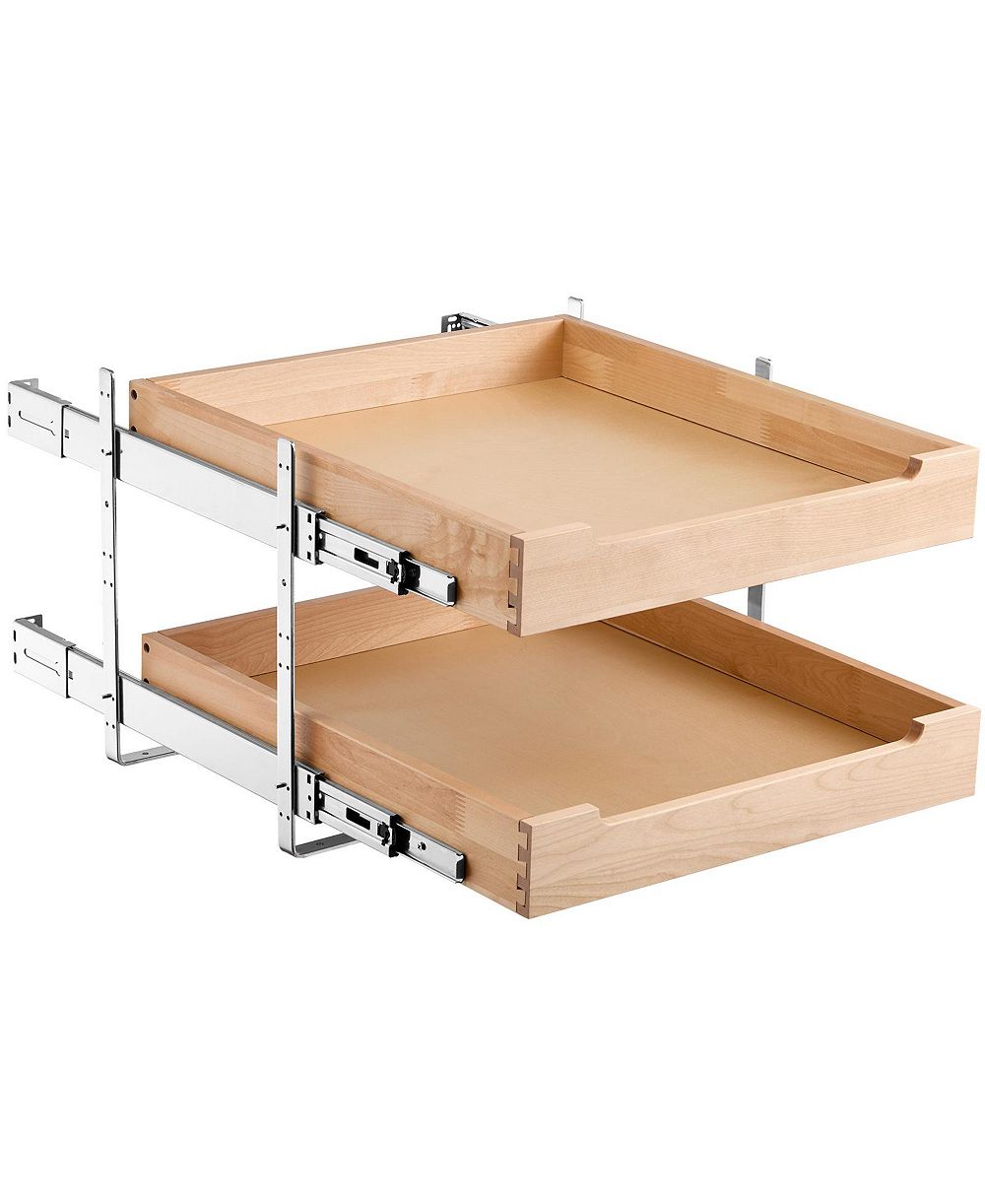 SUGIFT 2-Tier Pull Out Cabinet Organizer D Soft Close Sliding Wood Drawer