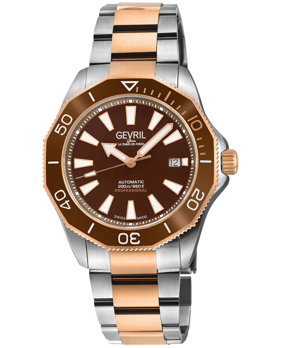 Мужские швейцарские часы Gevril Pier 90 Swiss Automatic двухцветные из нержавеющей стали