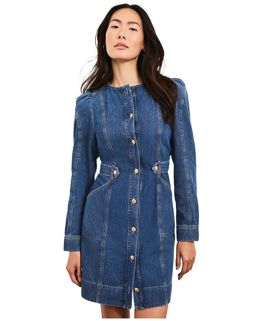 Женское мини-платье Mint Velvet Puff-Sleeve Denim