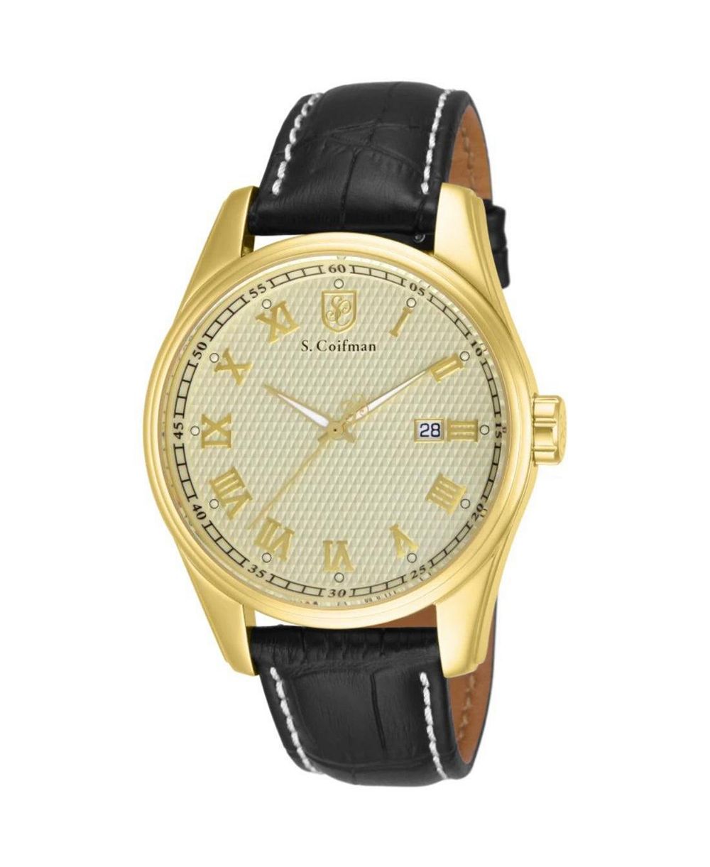 Invicta S.Coifman SC0147 Men's Heritage Quartz Champagne Dial Leather Strap Watch 45mm