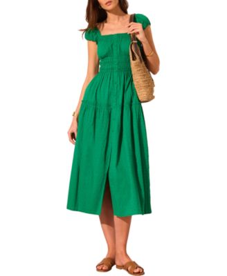Mint Velvet Women's Short-Sleeve Scoop-Neck Smocked Midi Dress