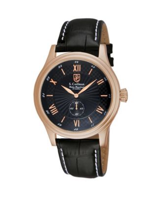 S.Coifman SC0294 Men's Heritage Quartz Black Dial Black Leather Strap Watch 43mm