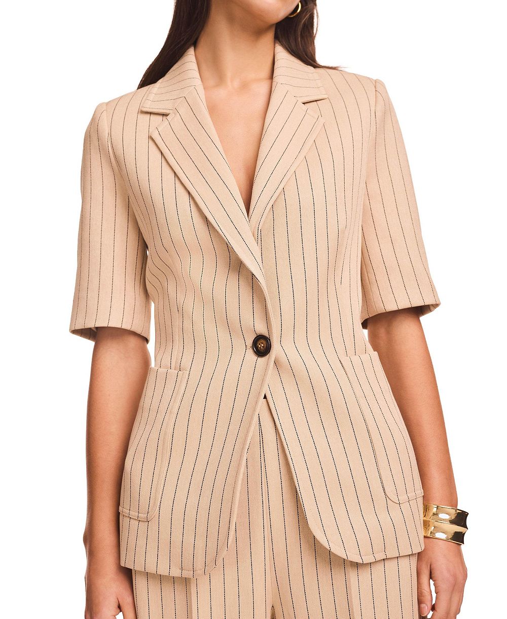 Mint Velvet Women's Pinstripe Short-Sleeve Single-Button Blazer