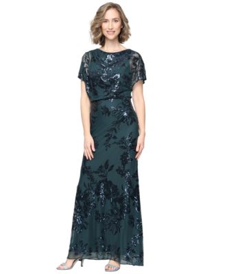 SL Fashions Women's Floral-Print Sequin Wedding Guest Dress
