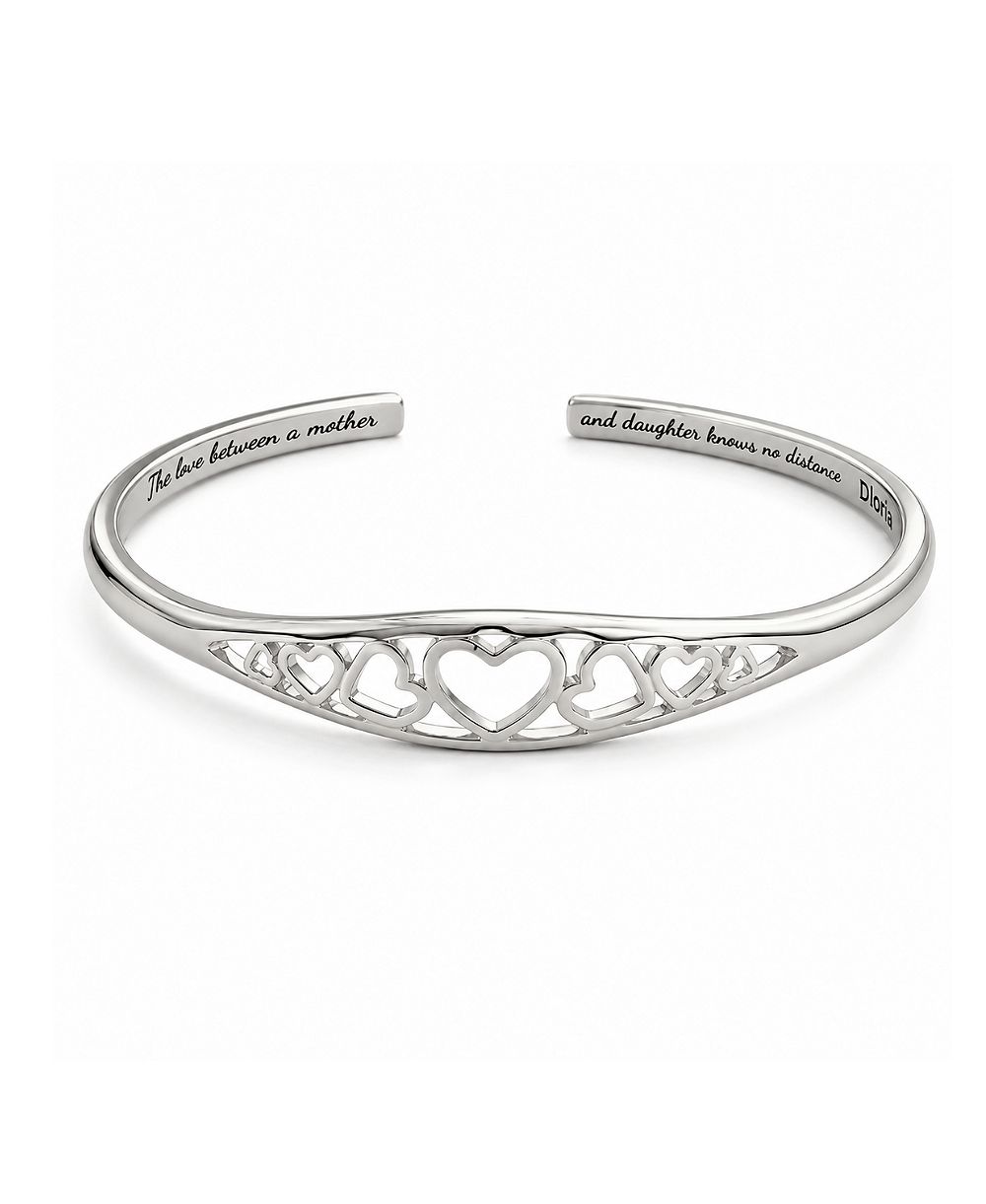 Dloria Adjustable Engraved Mother Daughter Heart Cuff Bracelet