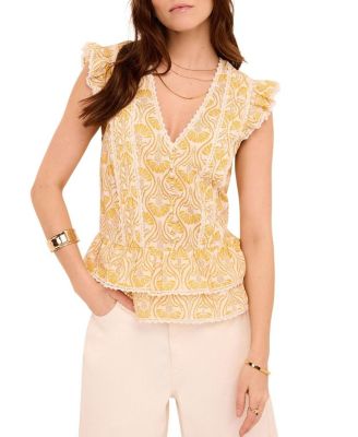 Mint Velvet Women's Floral-Print V-Neck Peplum Cotton Top
