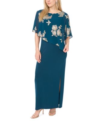 MSK Women's Metallic Floral-Print Crewneck Short-Sleeve Maxi Dress