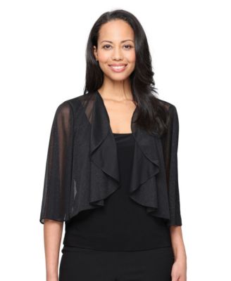 Alex Evenings Women's Glitter Mesh 3/4-Sleeve Cascade Detail Coverup