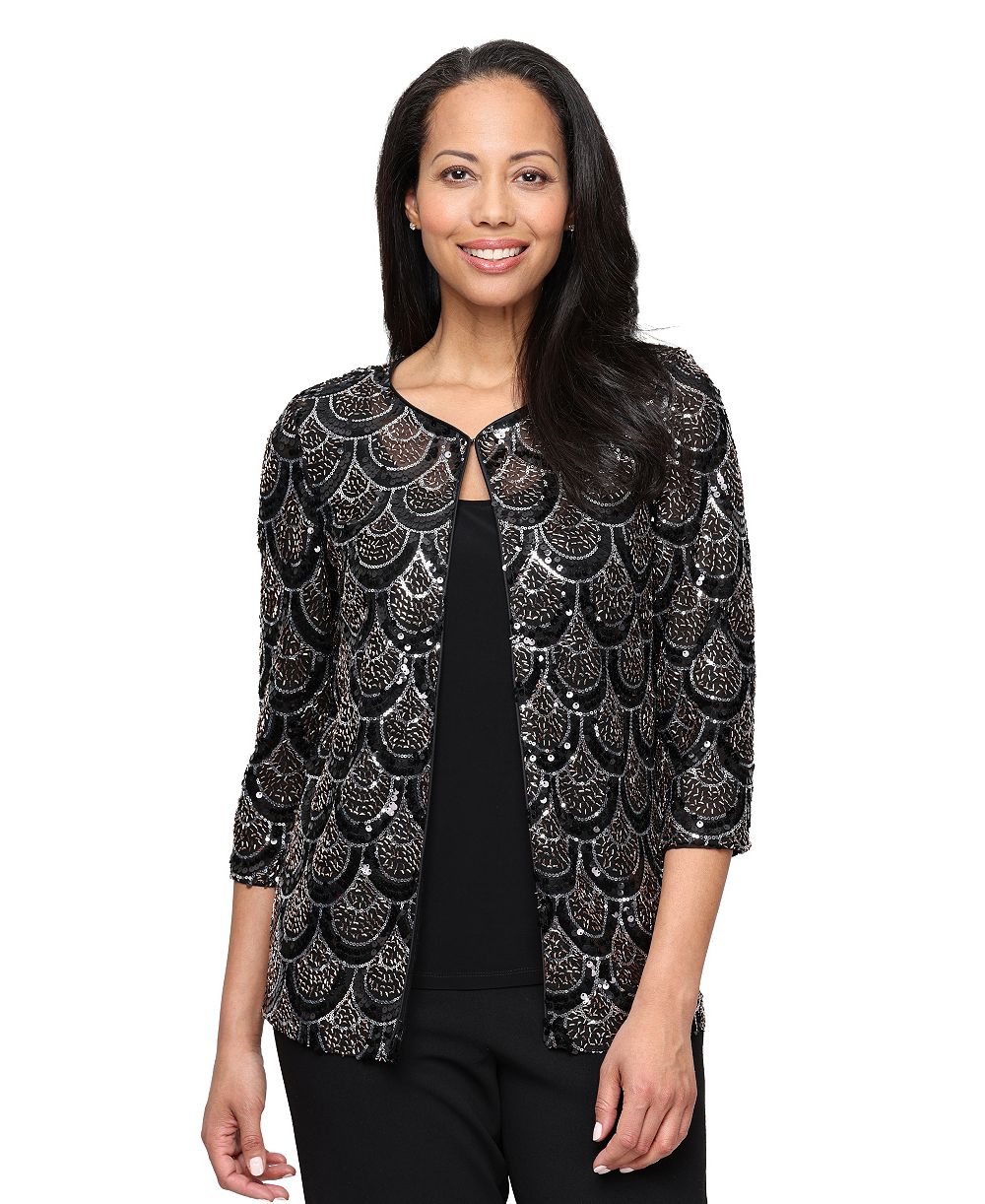 Alex Evenings Women's Sequin Mock Twinset 3/4-Sleeve Blouse