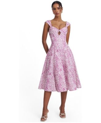 Miss Circle Women's Wynonna Mauve Cheetah Linen Keyhole Midi Dress