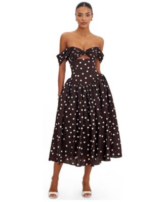 Miss Circle Women's Xandie Off-Shoulder Cutout Polka-Dot Midi Dress