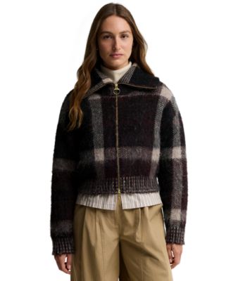 Barbour Women's Carville Alpaca Wool-Blend Tartan Jacquard Funnel Neck Cardigan