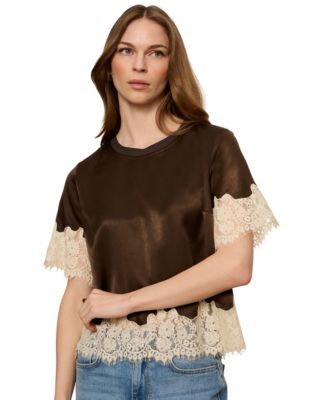 Sanctuary Women's One Of A Kind Satin Lace-Trim Blouse