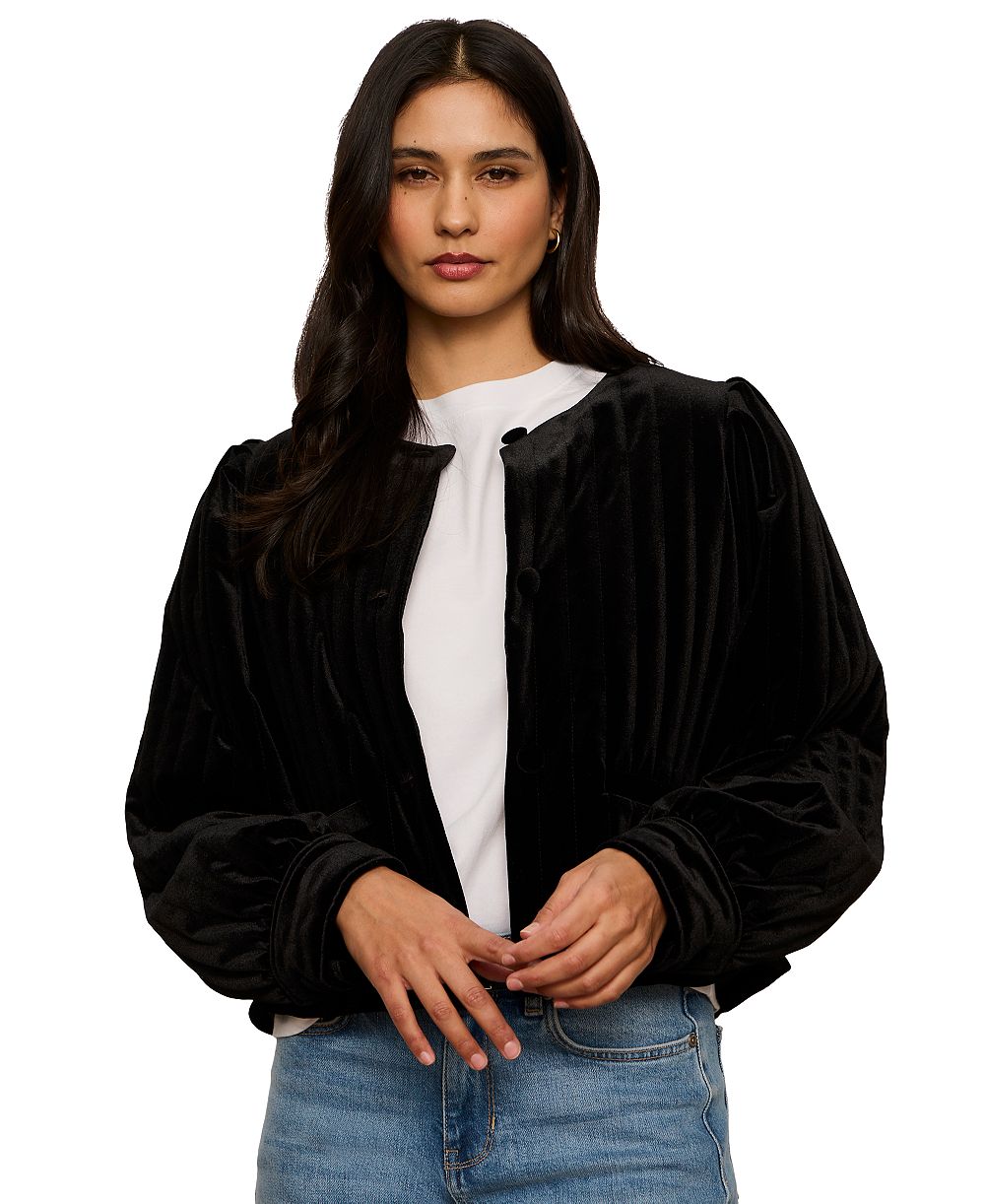 Sanctuary Women's Pepper Velvet Cropped Puff-Sleeve Jacket