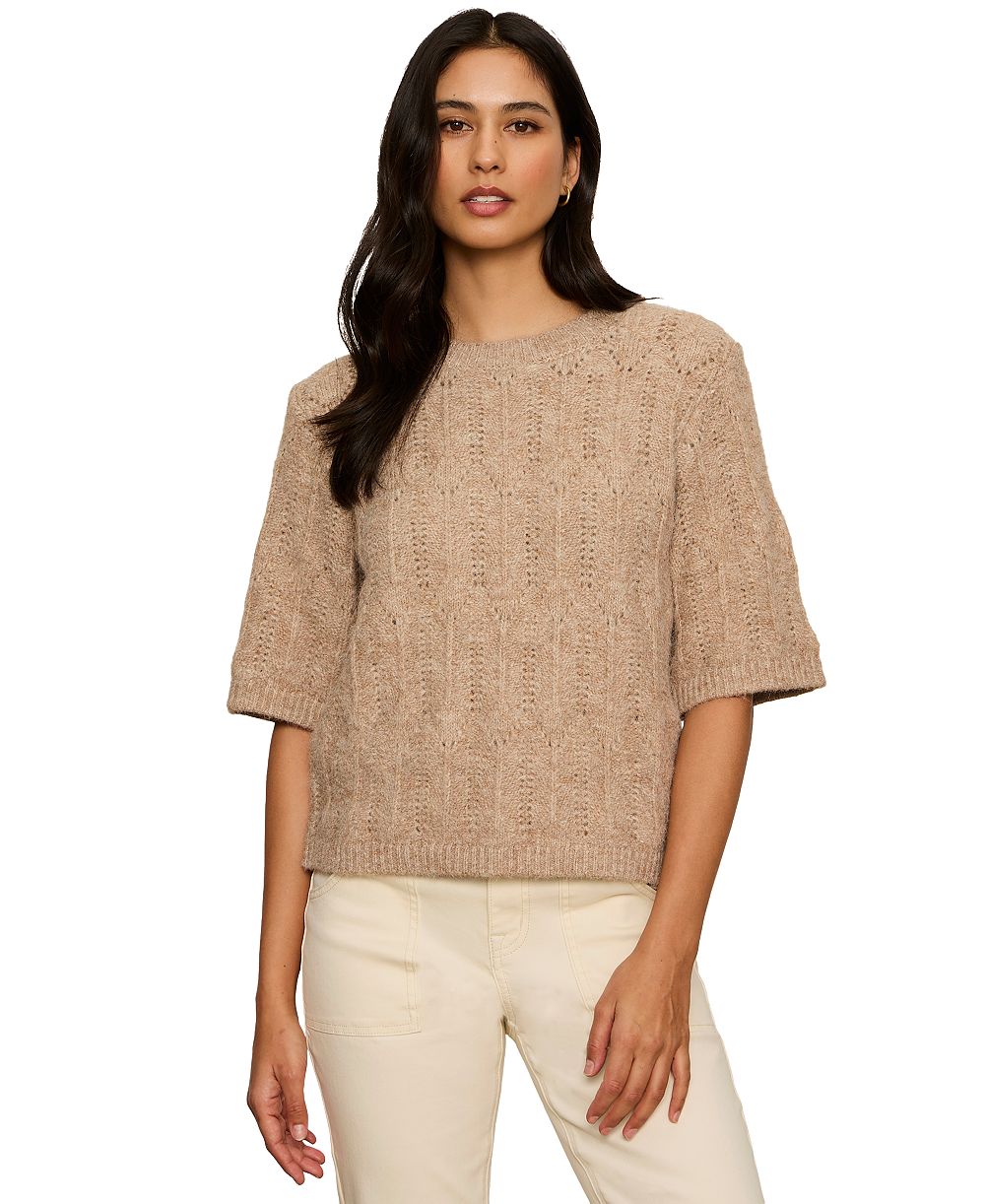 Sanctuary Women's Pointelle Short-Sleeve Crewneck Sweater Tee