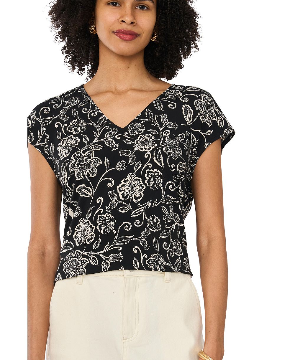Vince Camuto Women's Short-Sleeve Floral-Print V-Neck T-Shirt