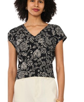 Vince Camuto Women's Short-Sleeve Floral-Print V-Neck T-Shirt