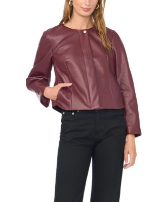Vince Camuto Women's Cropped Balloon-Sleeve Crewneck Faux Leather Jacket